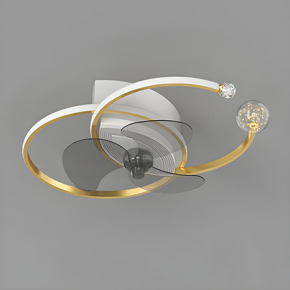 Modern Ball Decor Metal Double Ring Ceiling Fan Light Image - 9