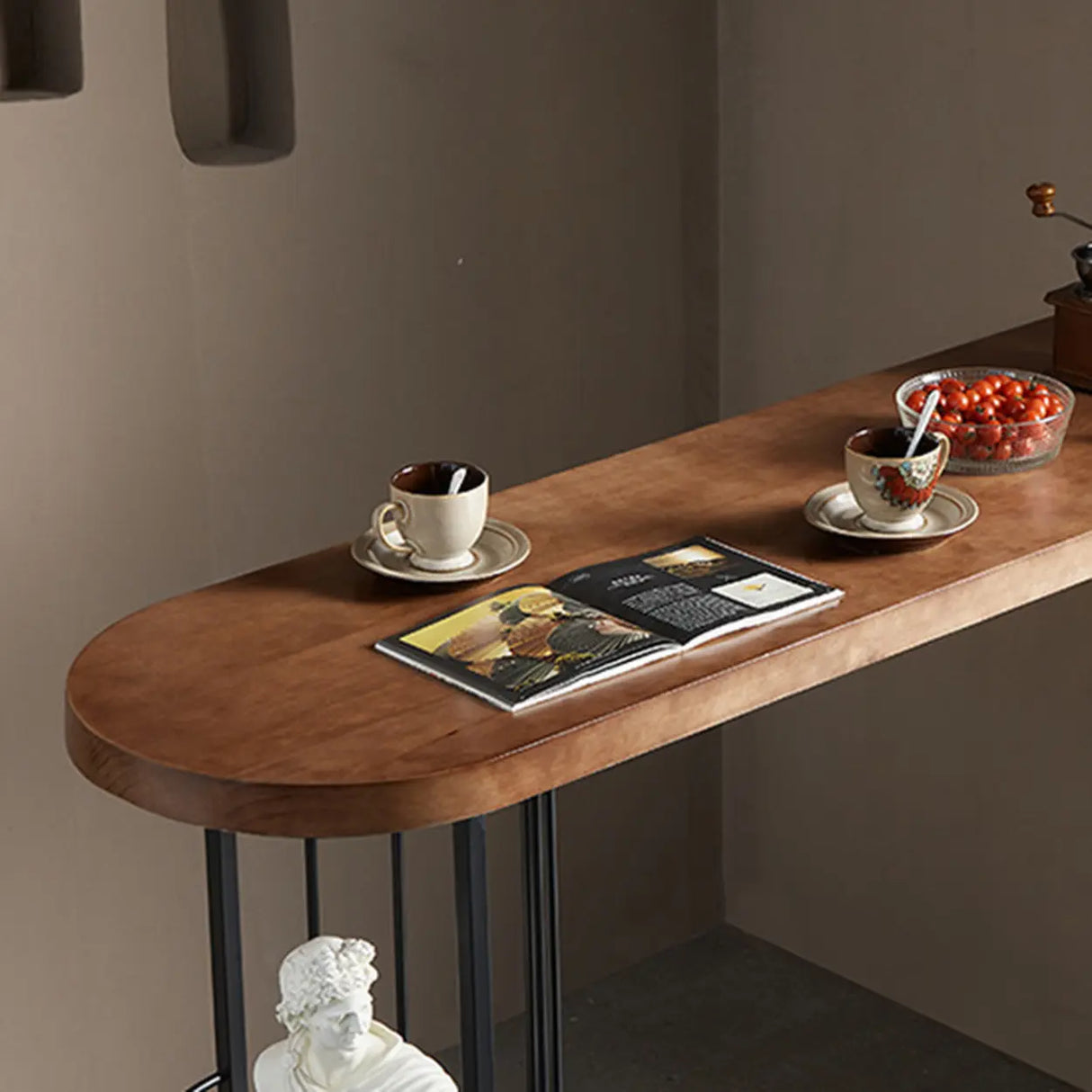 Modern Bar Table Set with Storage and 3 Stools, Brown Wood Image - 8