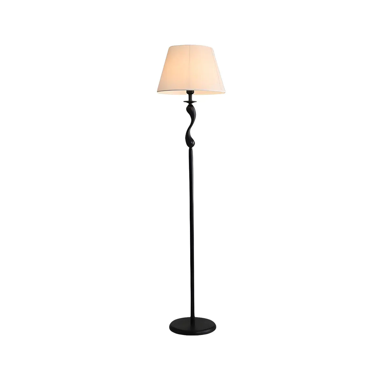 Modern Barrel and Curved Metal Floor Lamp with Shelf Image - 10