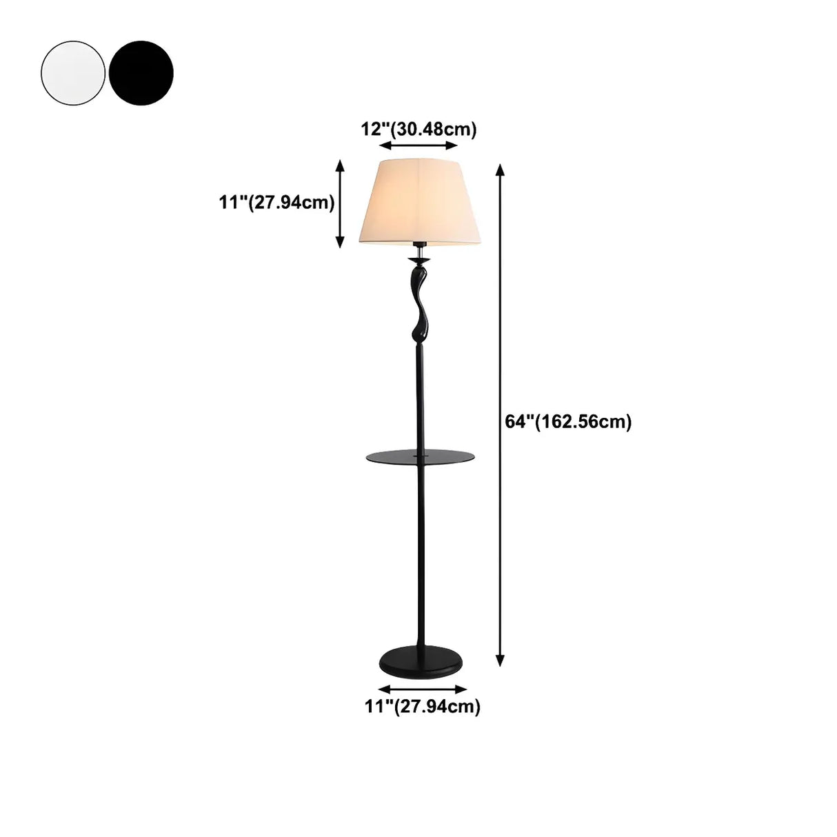 Modern Barrel and Curved Metal Floor Lamp with Shelf