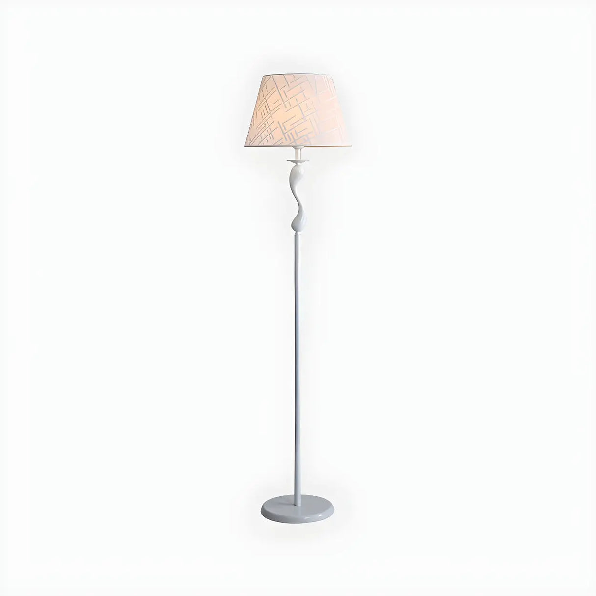 Modern Barrel and Curved Metal Floor Lamp with Shelf Image - 3