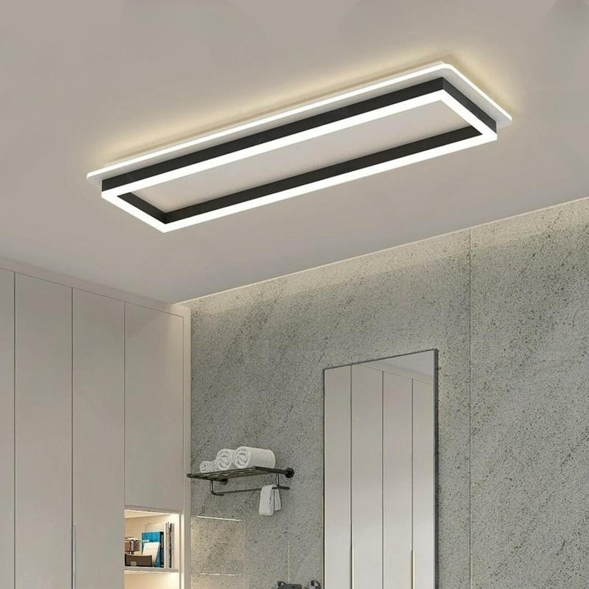 Modern Bathroom Black Rectangular Flush Mount Light Image - 1