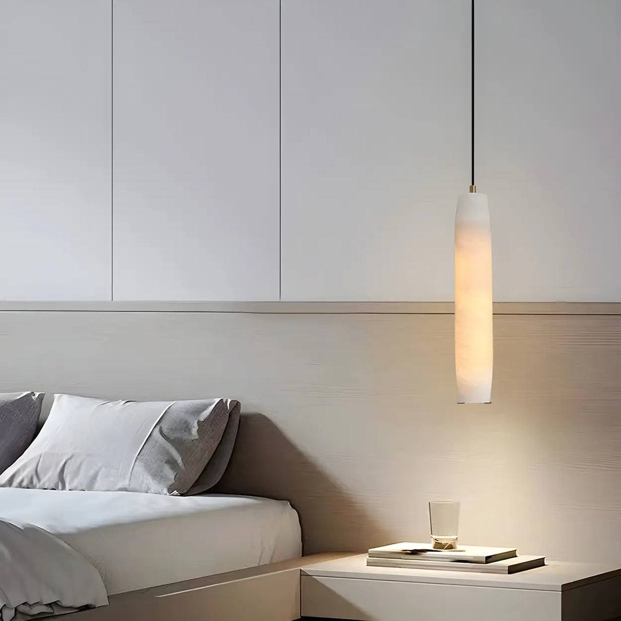 Modern Bedroom Cylinder Stone Marble Pendant Light Image - 1