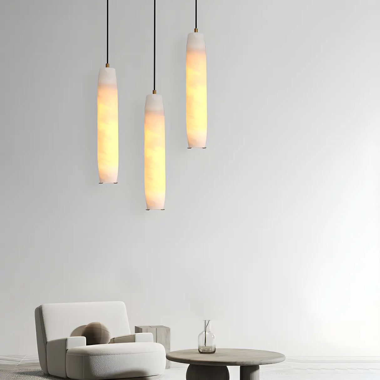 Modern Bedroom Cylinder Stone Marble Pendant Light Image - 13