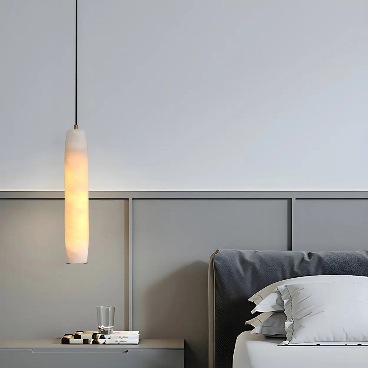 Modern Bedroom Cylinder Stone Marble Pendant Light Image - 14