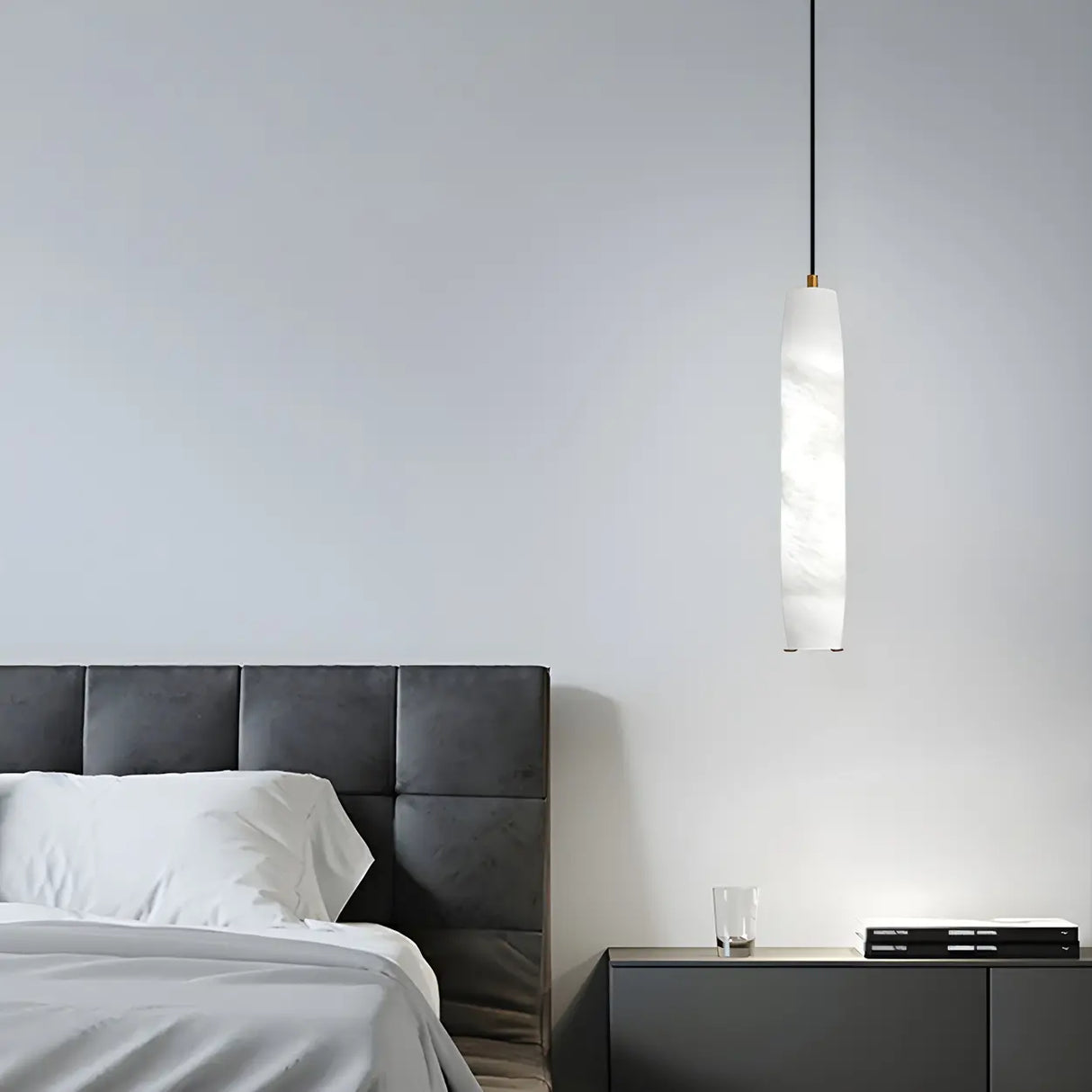 Modern Bedroom Cylinder Stone Marble Pendant Light Image - 3