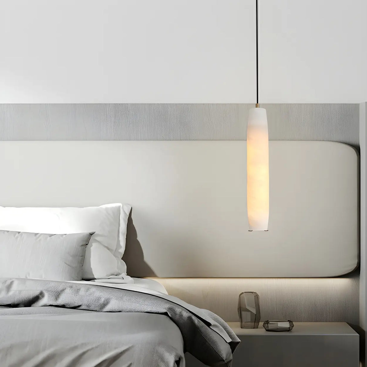 Modern Bedroom Cylinder Stone Marble Pendant Light Image - 4