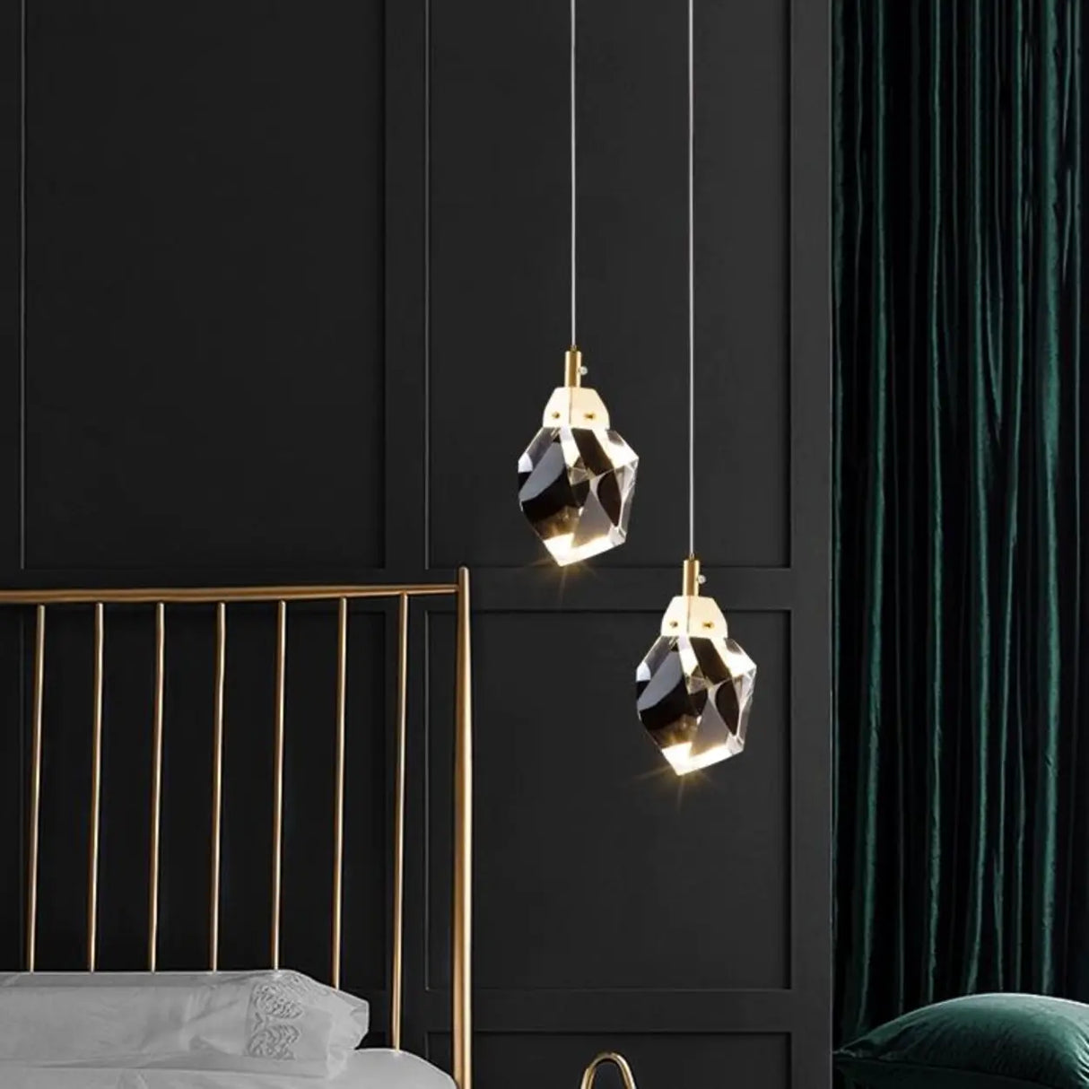 Modern Bedroom Gold Clear Faceted Crystal Pendant Light Image - 3