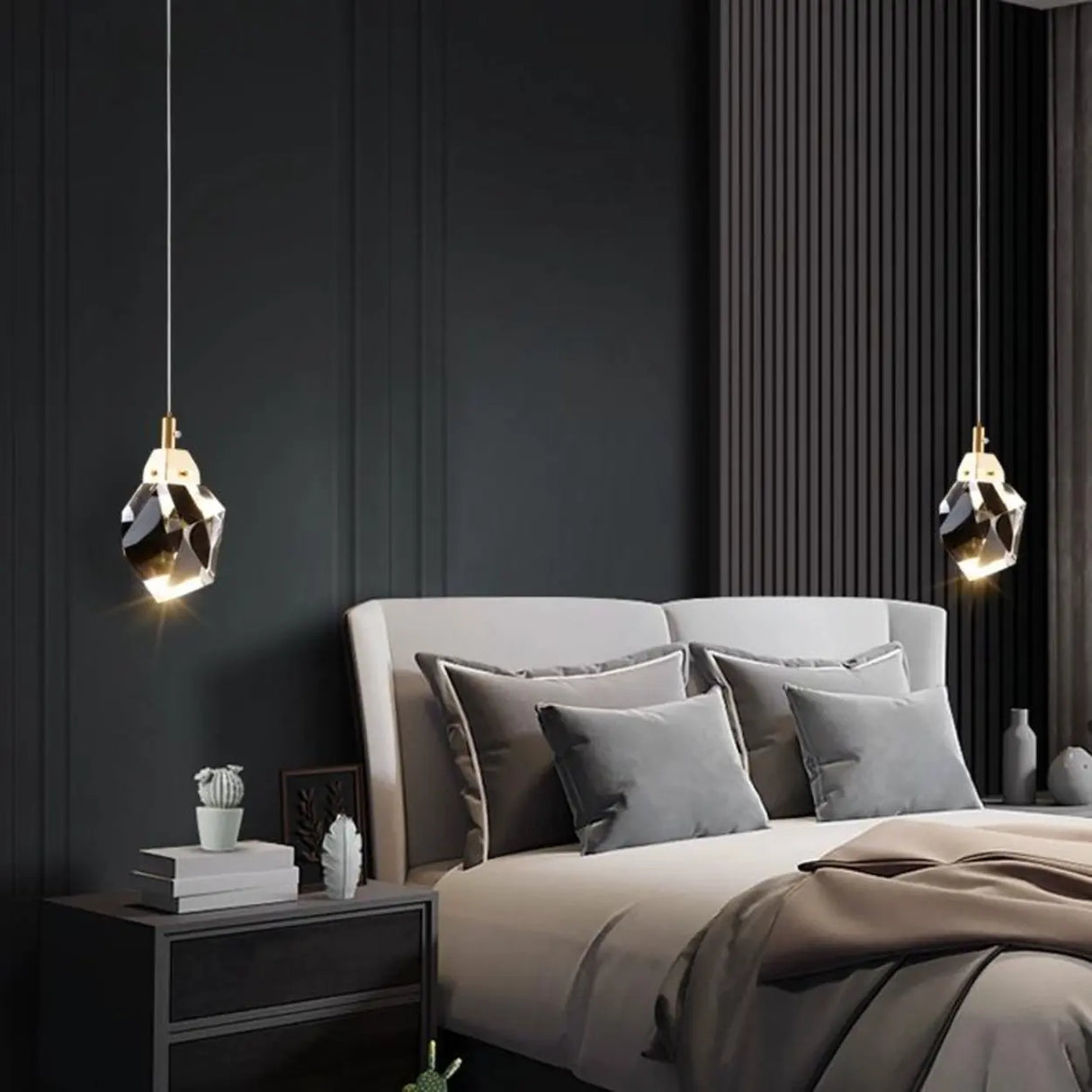 Modern Bedroom Gold Clear Faceted Crystal Pendant Light Image - 4