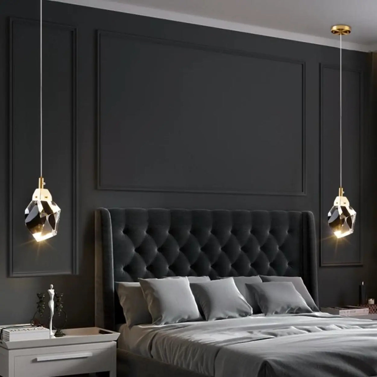 Modern Bedroom Gold Clear Faceted Crystal Pendant Light Image - 8