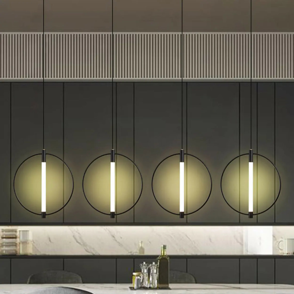 Modern Bedroom Gold Ring White Acrylic Pendant Light Image - 10