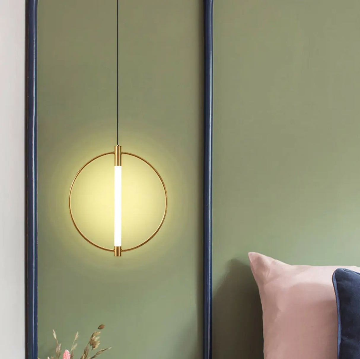 Modern Bedroom Gold Ring White Acrylic Pendant Light Image - 12