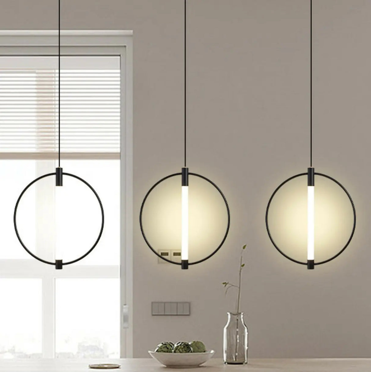 Modern Bedroom Gold Ring White Acrylic Pendant Light Image - 3