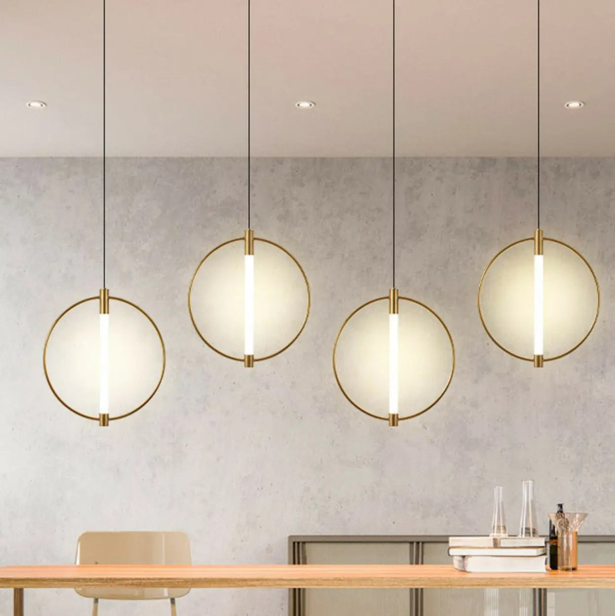 Modern Bedroom Gold Ring White Acrylic Pendant Light Image - 4