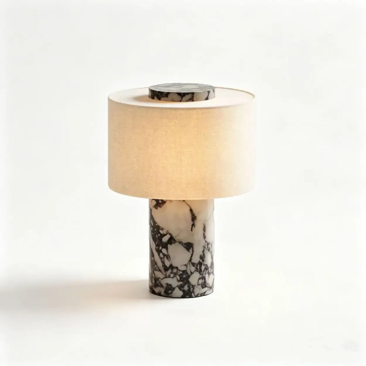 Modern Bedroom Marble Cylinder LED Table Lamp Image - 3