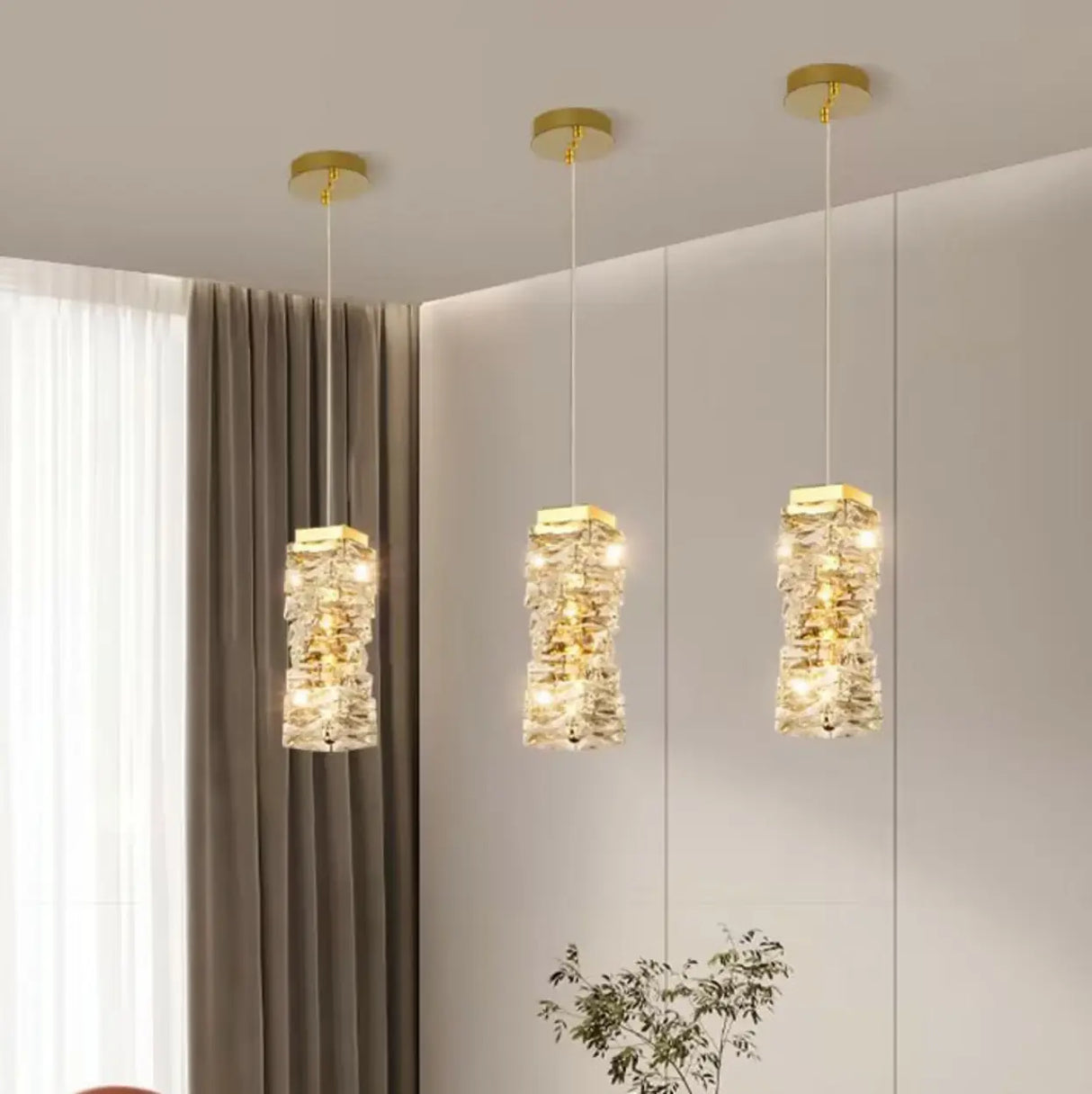 Modern Bedroom Stacked Square Clear Crystal Pendant Light Image - 1