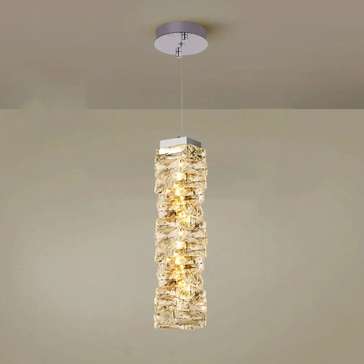 Modern Bedroom Stacked Square Clear Crystal Pendant Light Image - 10