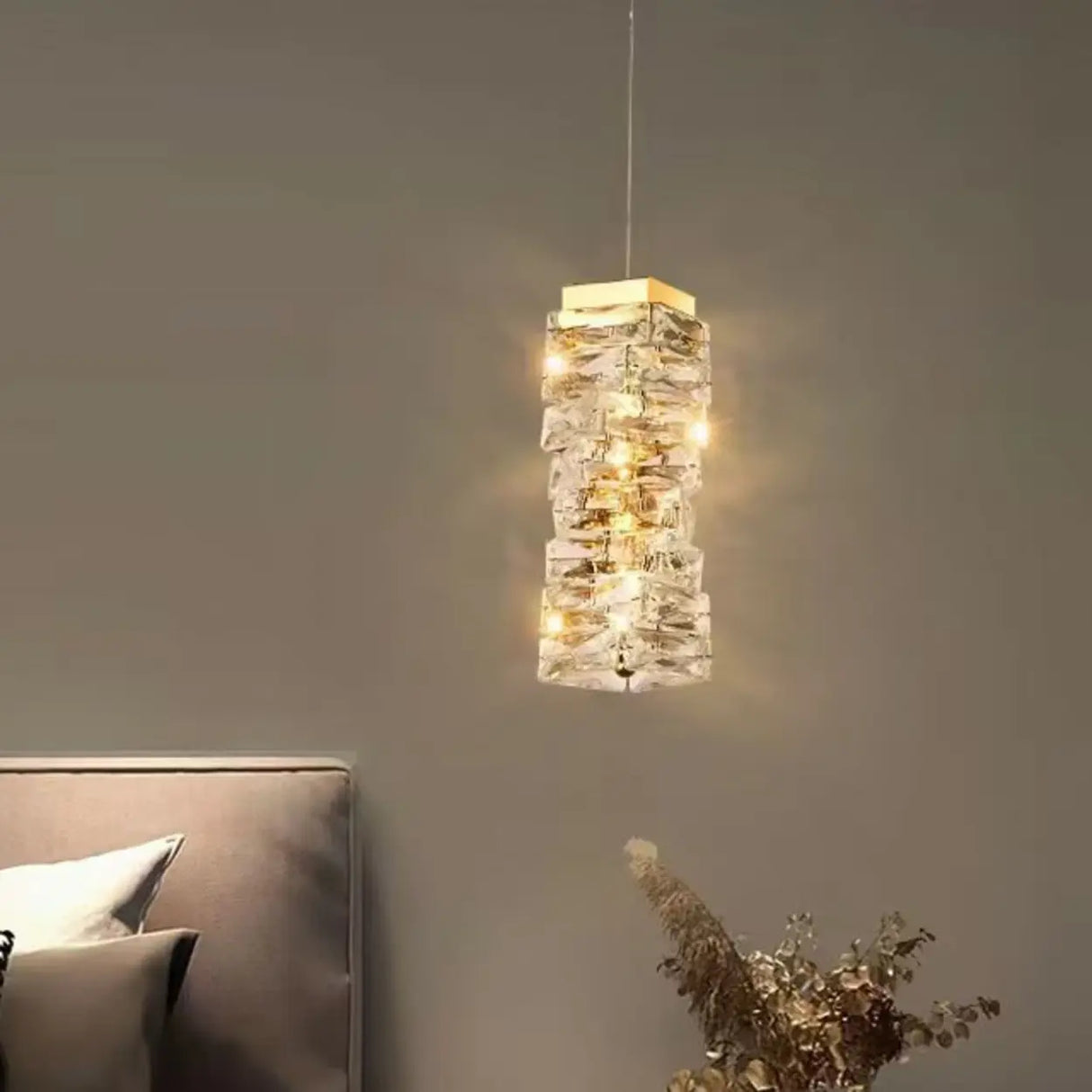 Modern Bedroom Stacked Square Clear Crystal Pendant Light Image - 3