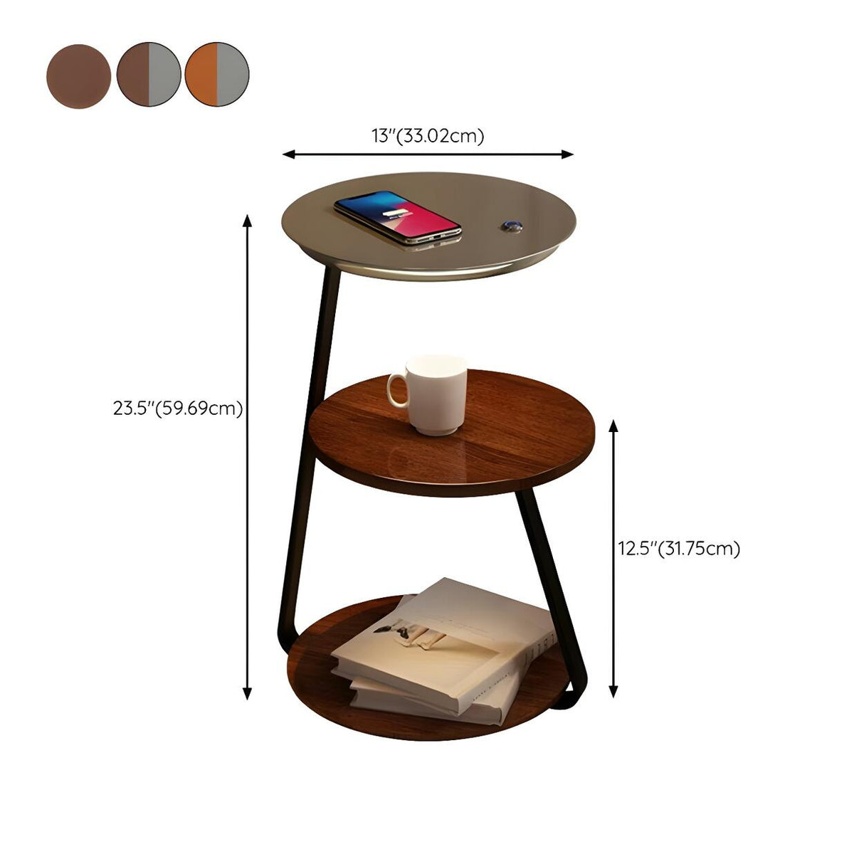 Modern Bedside Round Wooden Floor Lamp with Shelves