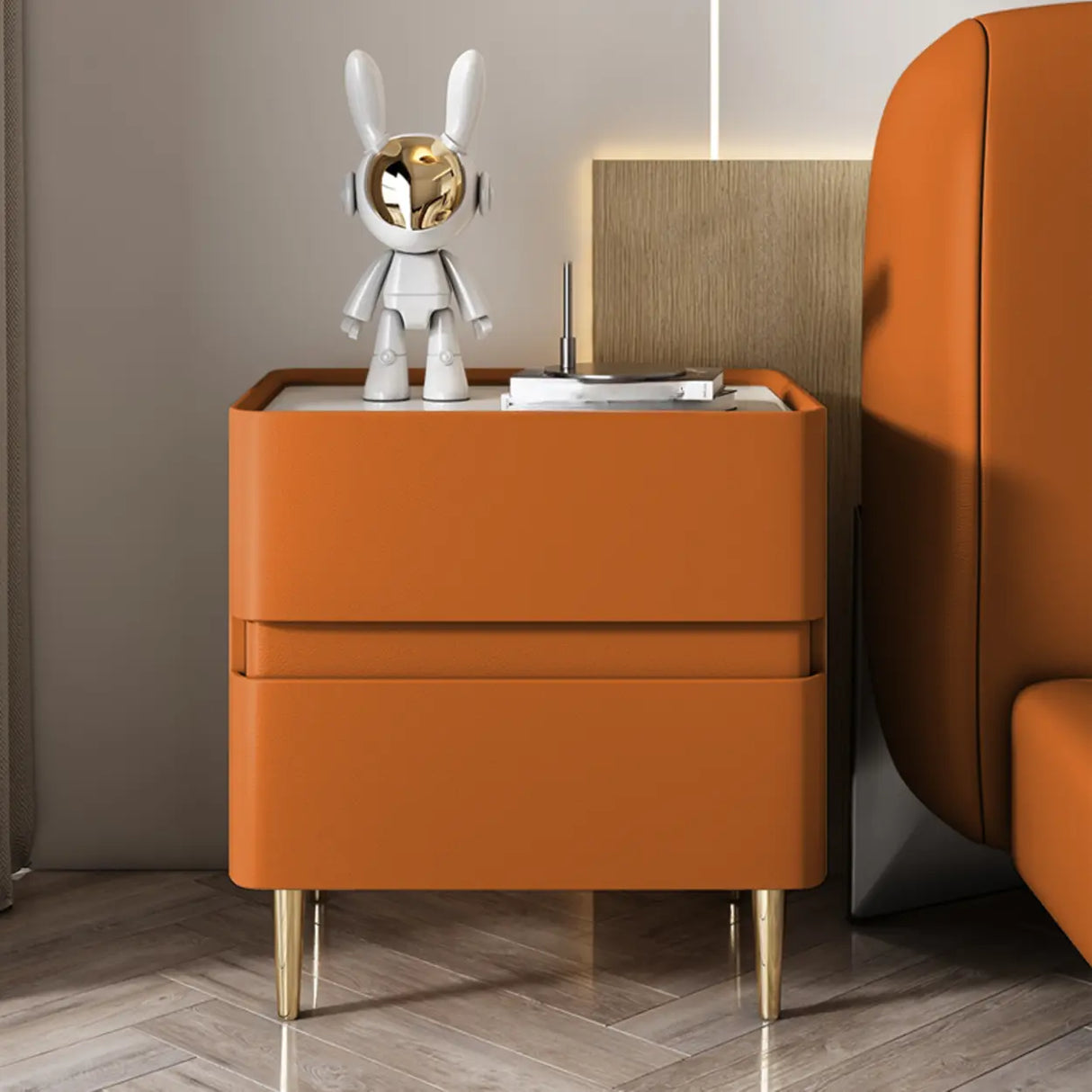 Modern Beige Gold Leg Nightstand with Drawer Storage Image - 10