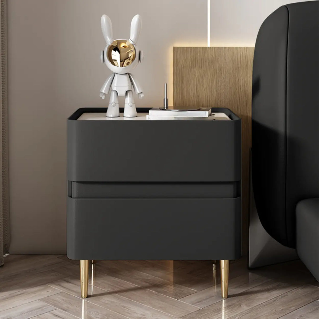 Modern Beige Gold Leg Nightstand with Drawer Storage Image - 11