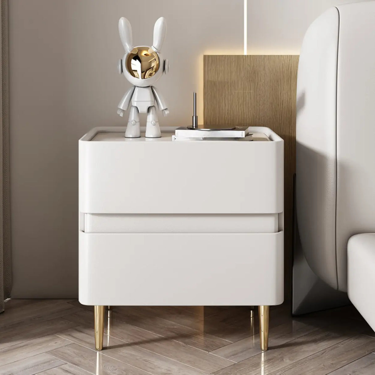 Modern Beige Gold Leg Nightstand with Drawer Storage Image - 12
