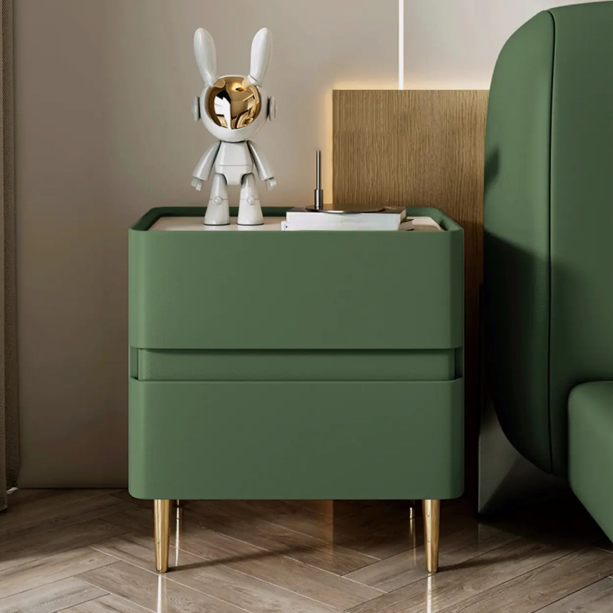 Modern Beige Gold Leg Nightstand with Drawer Storage Image - 13