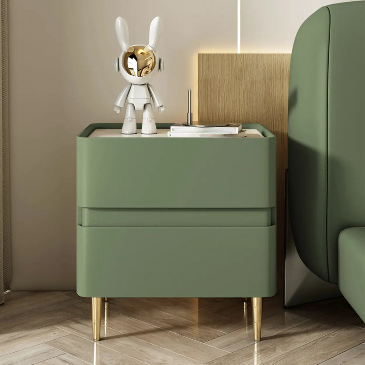 Modern Beige Gold Leg Nightstand with Drawer Storage Image - 15