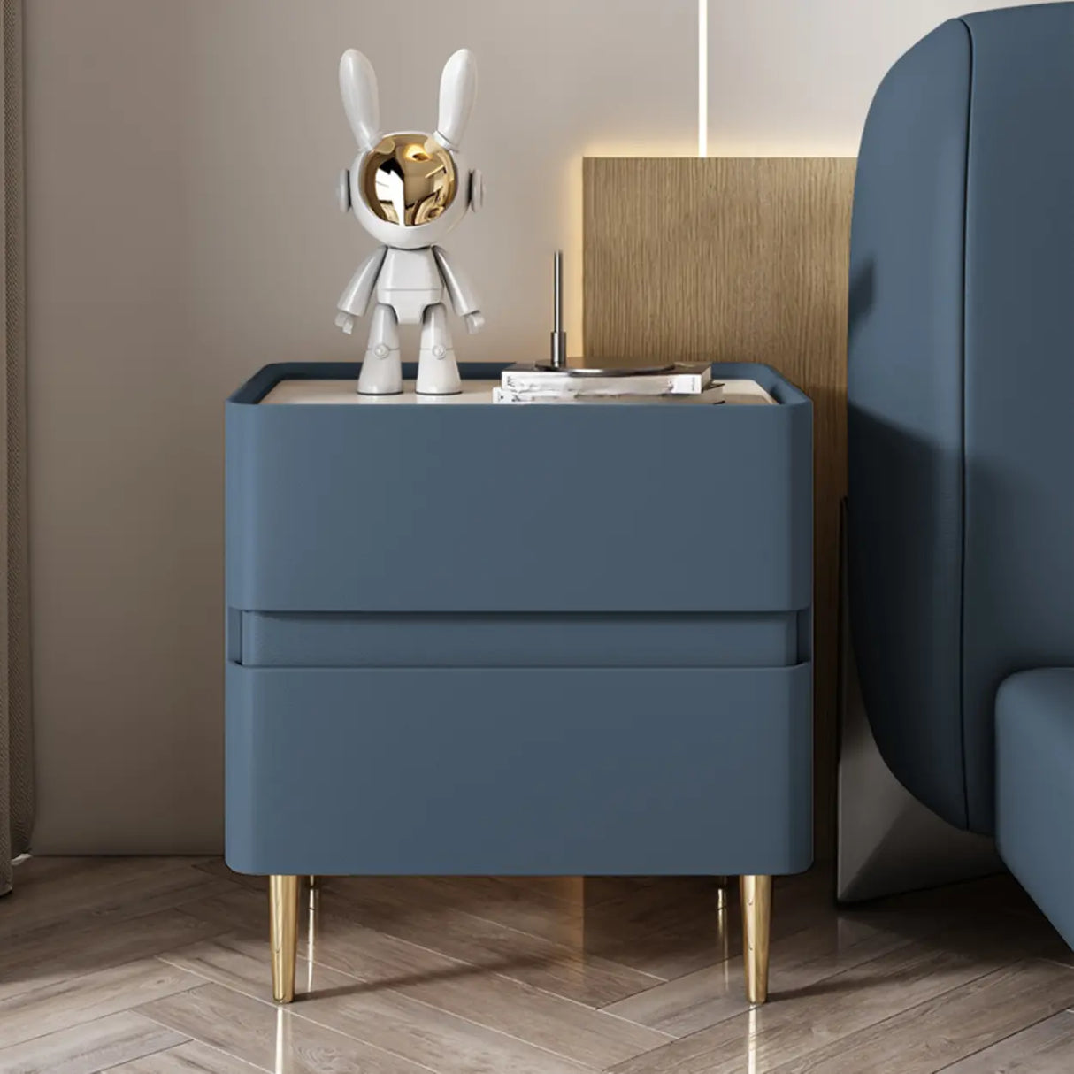 Modern Beige Gold Leg Nightstand with Drawer Storage Image - 8