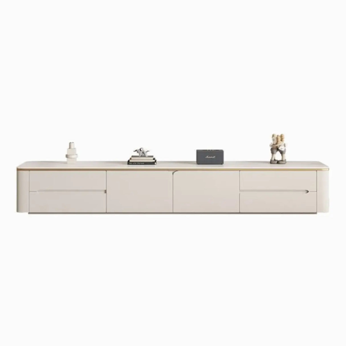 Modern Beige Storage TV Stand with Sleek Marble Tops Image - 3