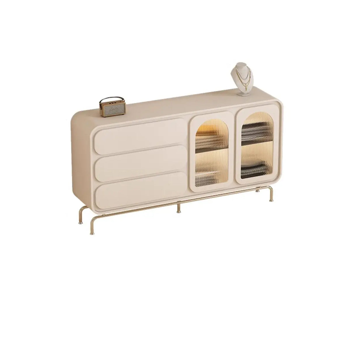 Modern Beige TV Stand with LED Lighting and Storage Image - 7