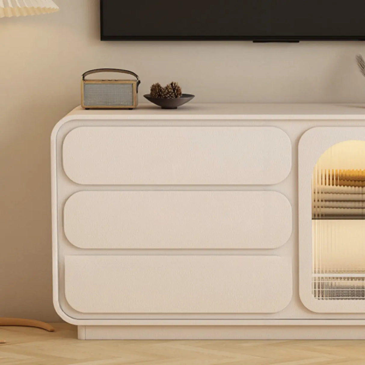 Modern Beige TV Stand with LED Lighting and Storage Image - 8