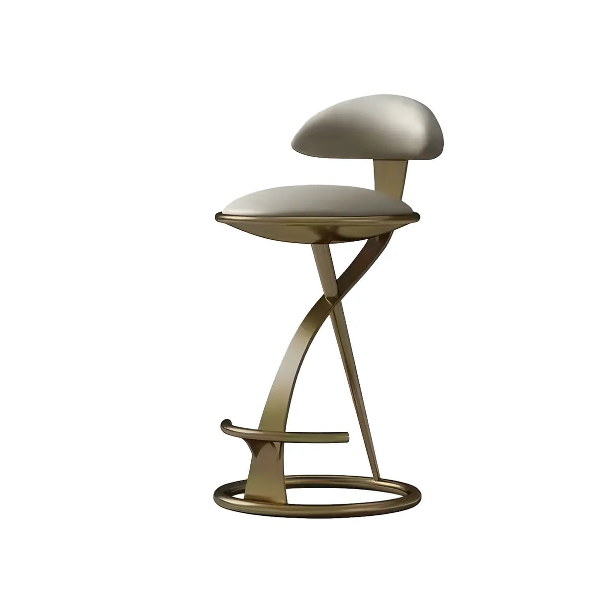 Gold Bar Stool(30"H) Modern Beige Upholstered Sculpted Metal Curved Back Bar Stool Image - 2