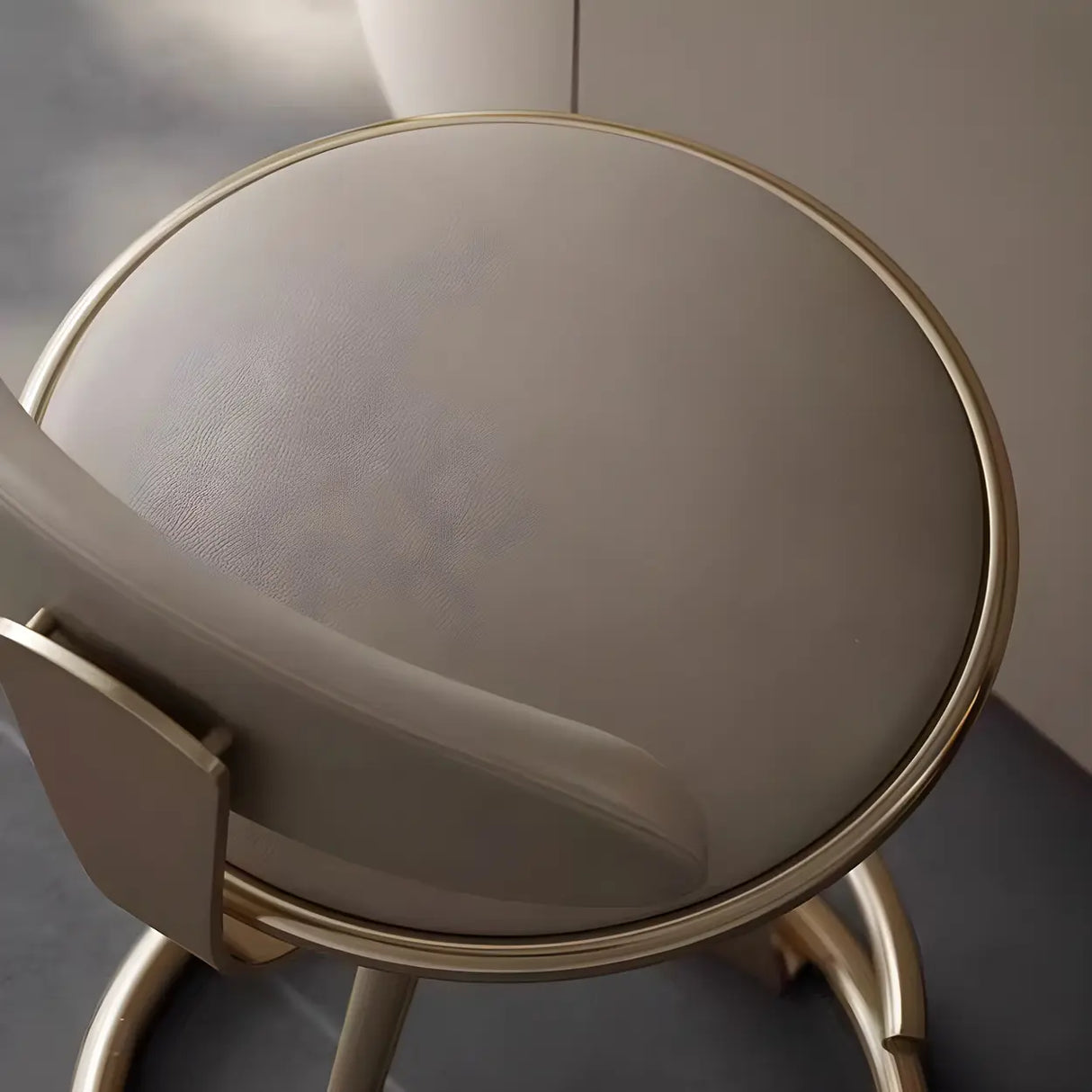 Modern Beige Upholstered Sculpted Metal Curved Back Bar Stool Image - 5