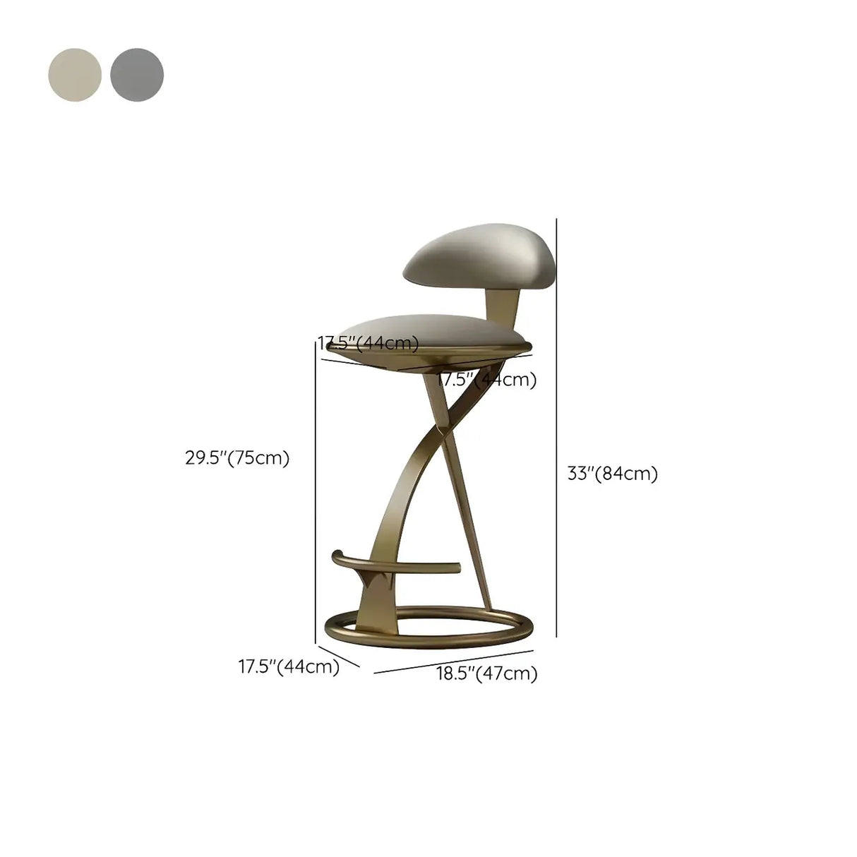Modern Beige Upholstered Sculpted Metal Curved Back Bar Stool Image - 9