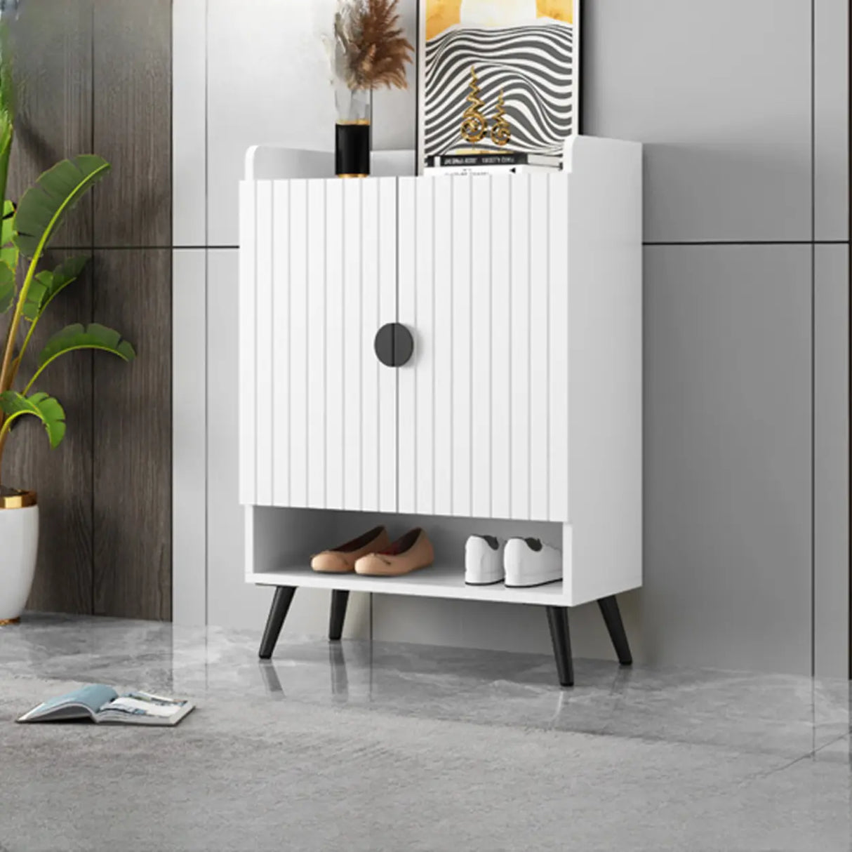 Modern Bench Shoe Storage Wood Entry Gray Cabinet Image - 12