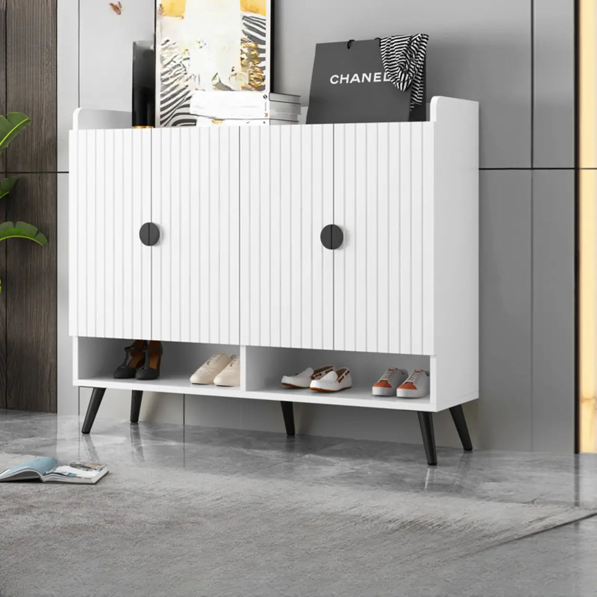 Modern Bench Shoe Storage Wood Entry Gray Cabinet Image - 14
