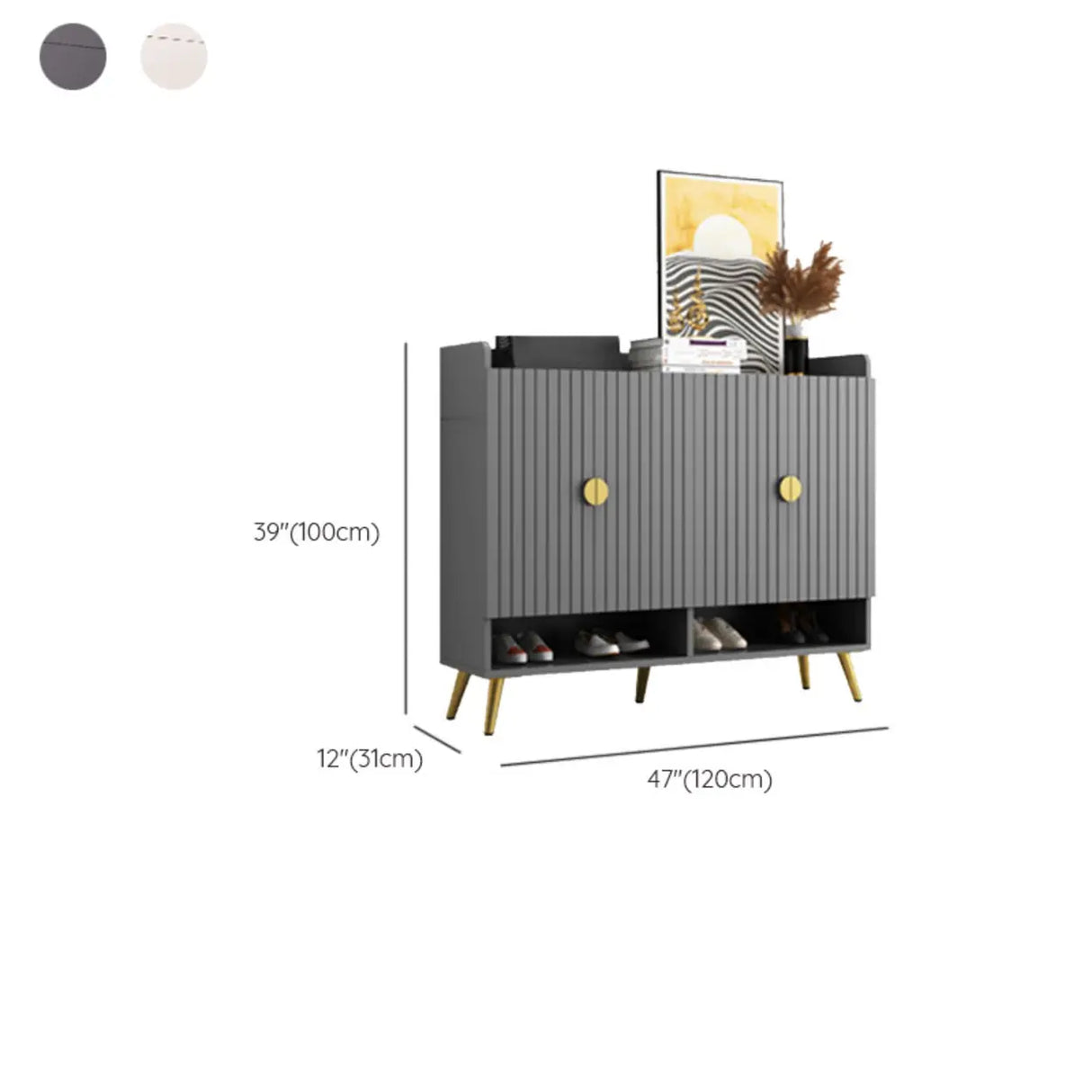 Modern Bench Shoe Storage Wood Entry Gray Cabinet Image - 21