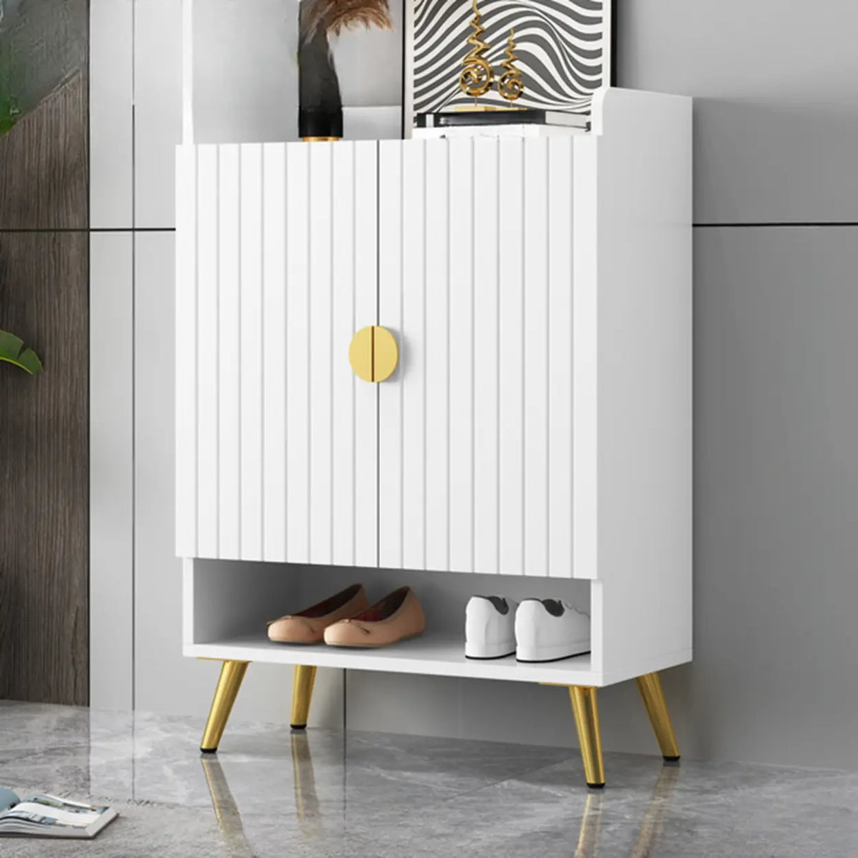 Modern Bench Shoe Storage Wood Entry Gray Cabinet Image - 5