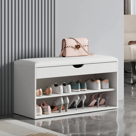 Modern Bench White Wood Entry Shoe Storage Organizer Image - 1