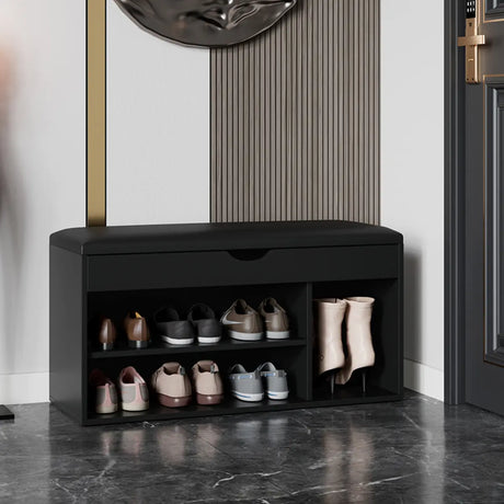 Modern Bench White Wood Entry Shoe Storage Organizer Image - 2