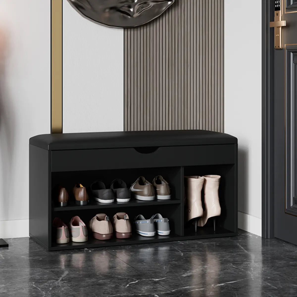 Modern Bench White Wood Entry Shoe Storage Organizer Image - 2