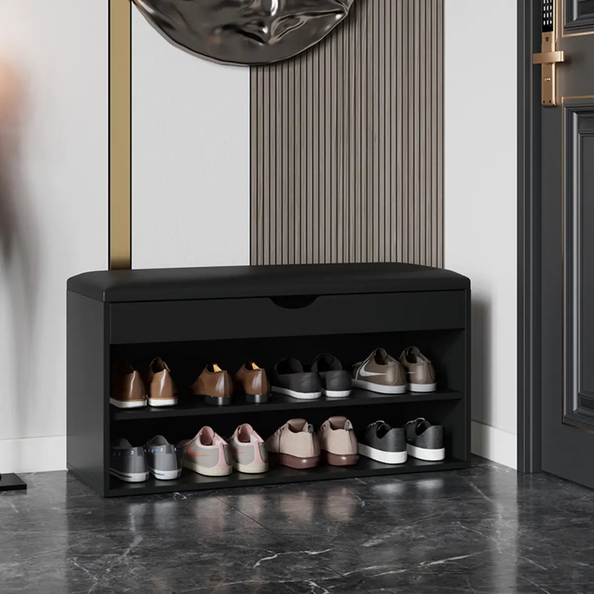 Modern Bench White Wood Entry Shoe Storage Organizer Image - 3