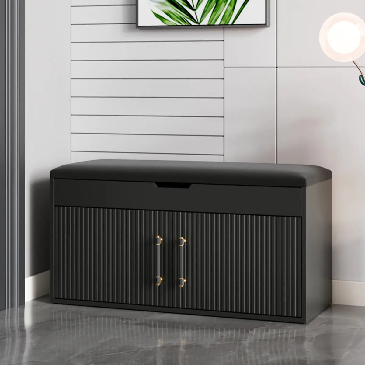 Modern Bench White Wood Entry Shoe Storage Organizer Image - 5