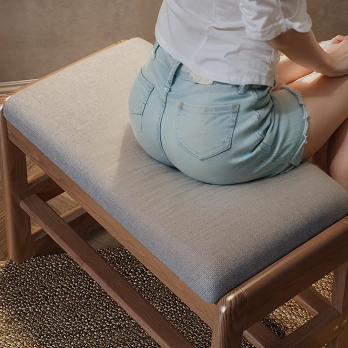 Modern Bench Wood Entryway Brown 2-Tier Shoe Storage Image - 10