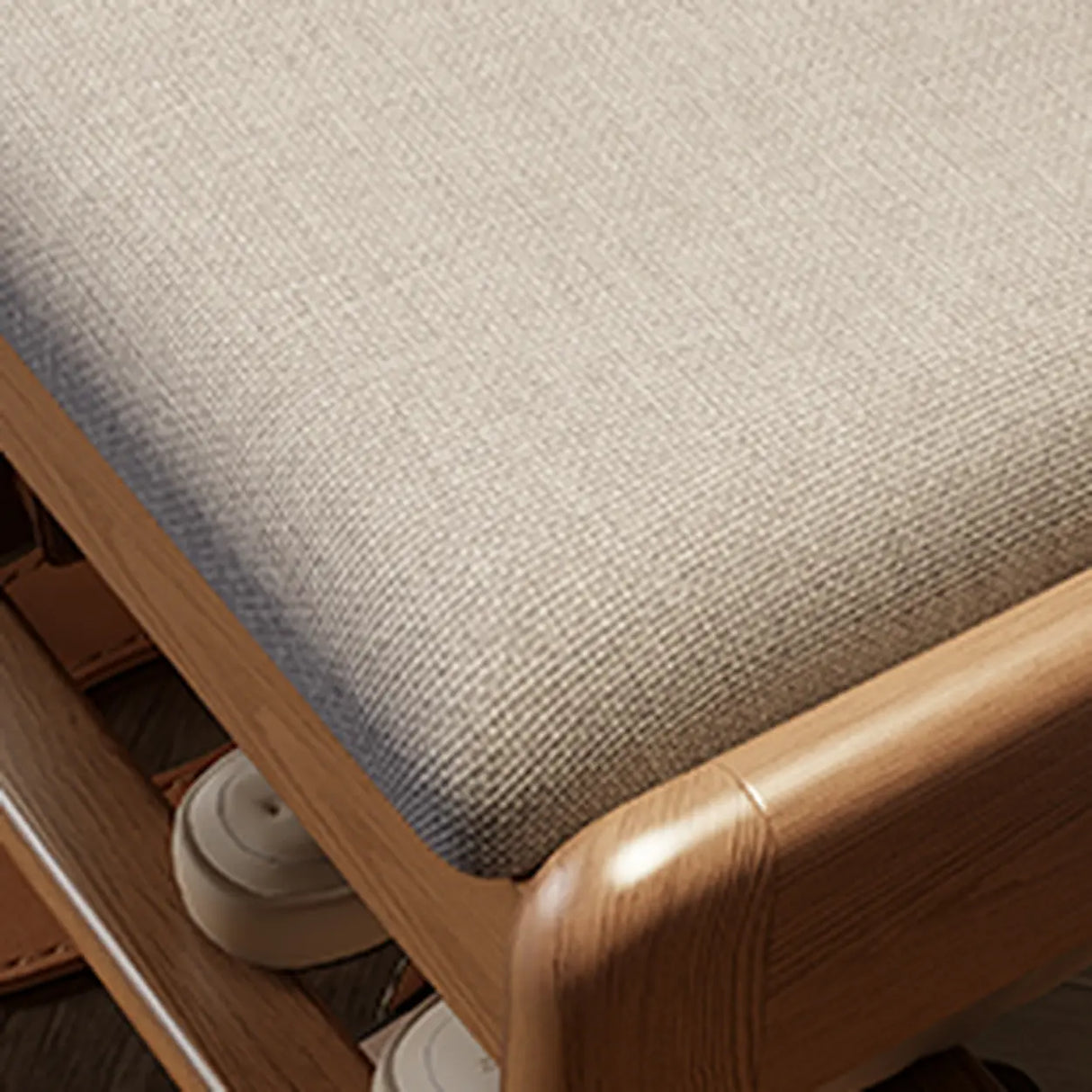 Modern Bench Wood Entryway Brown 2-Tier Shoe Storage Image - 11