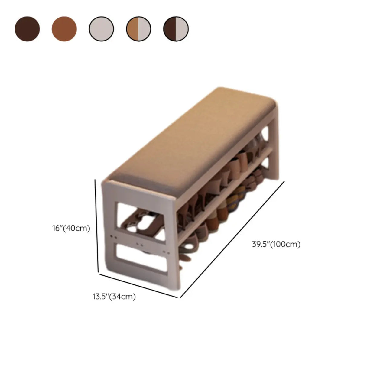 Modern Bench Wood Entryway Brown 2-Tier Shoe Storage Image - 30