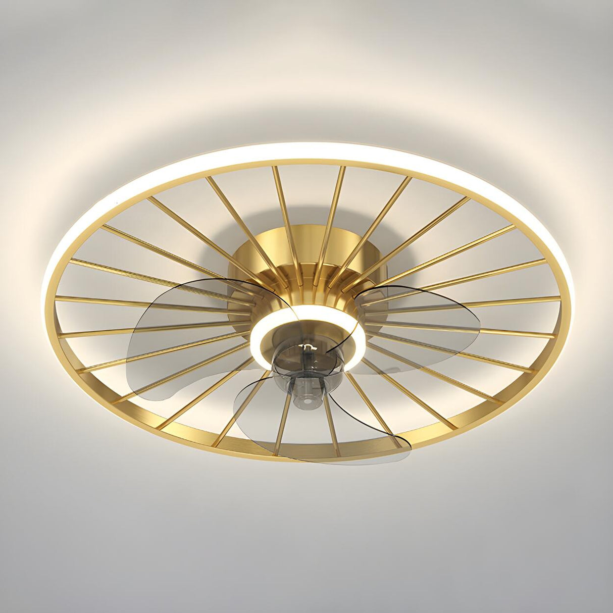 Modern Black 3-Ring Geometric Ceiling Fan with Light Image - 10