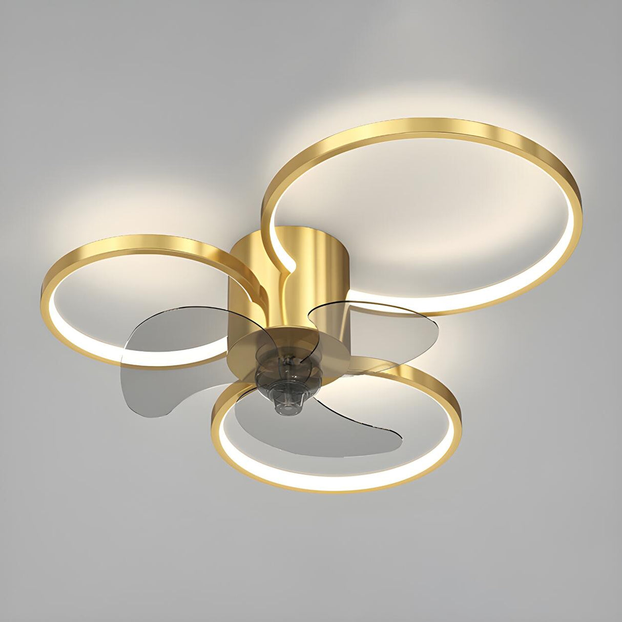 Modern Black 3-Ring Geometric Ceiling Fan with Light Image - 11