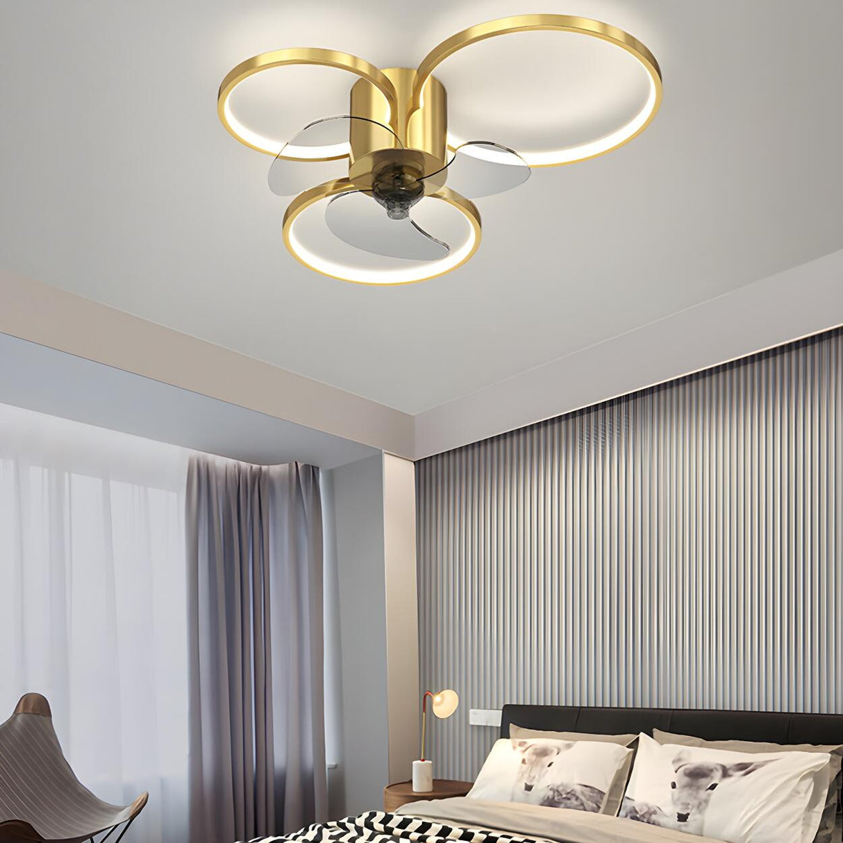 Modern Black 3-Ring Geometric Ceiling Fan with Light Image - 14